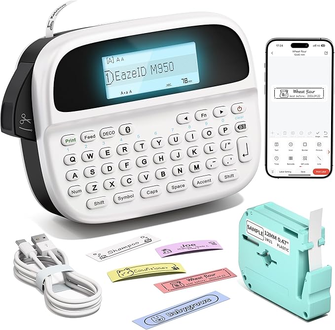 Label Maker Machine with-Tape, Rechargeable Backlit Portable Label Maker, Handheld Labeler Machine with Tapes, QWERTY Keyboard & APP Connectivity for Teachers Gift, for Label Jars Containers Bottle