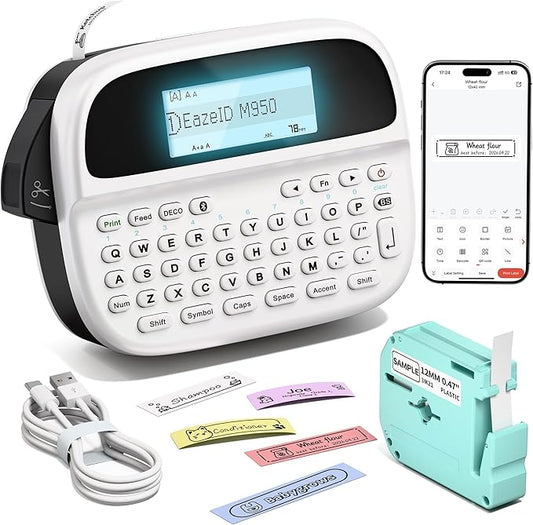 Label Maker Machine with-Tape, Rechargeable Backlit Portable Label Maker, Handheld Labeler Machine with Tapes, QWERTY Keyboard & APP Connectivity for Teachers Gift, for Label Jars Containers Bottle