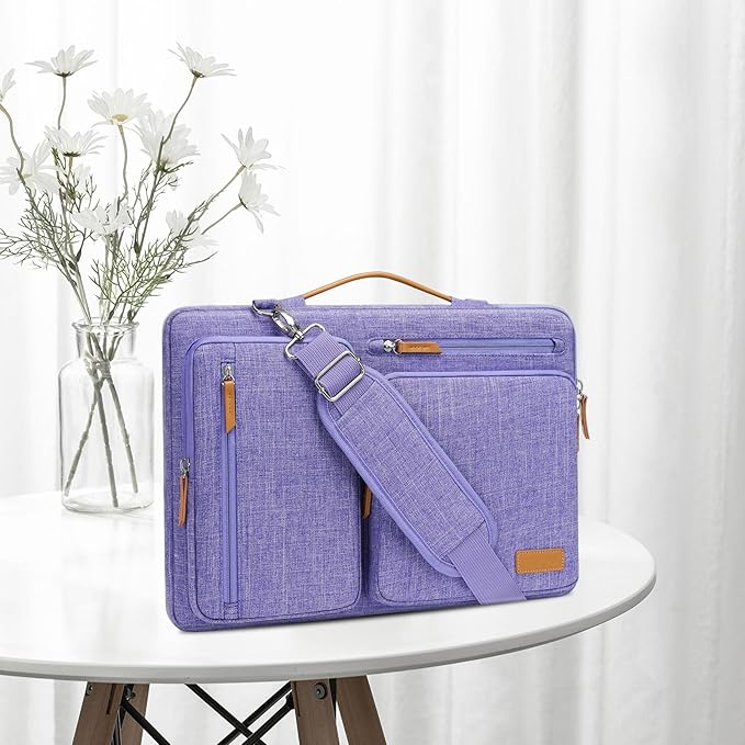 MOSISO 360 Protective Laptop Shoulder Bag,14 inch Computer Bag Compatible with HP Lenovo Dell ASUS Acer, HP, Dell Latitude, Lenovo,Side Open Messenger Bag with 4 Zipper Pockets&Handle, Purple