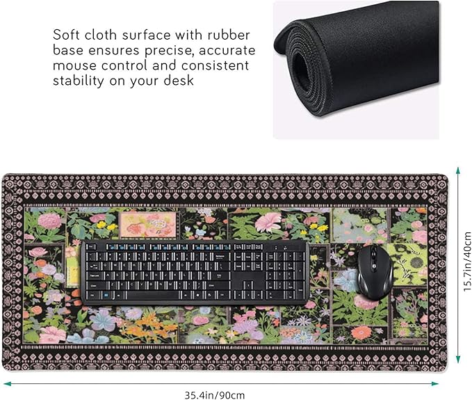 Floral XXL Large Mouse Pad - Anti-Slip Desk Mat with Stitched Edges for Women, Office & Home, Cute Aesthetic Desk Pad for Computer, Keyboard & Laptop