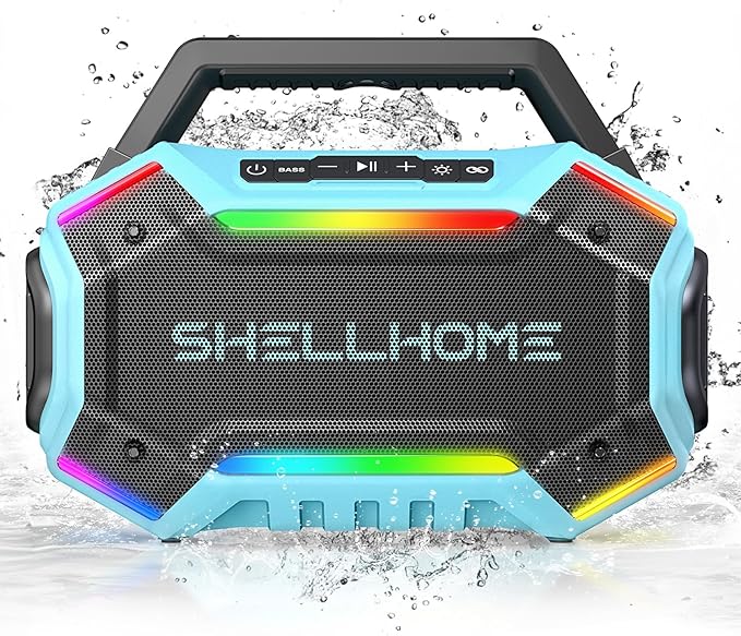 Bluetooth Outdoor Speakers, 80W(Peak) Loud Wireless Speaker, 30H Playtime, RGB Lights, BassUp 2.0, IPX6 Waterproof, TWS, Bluetooth 6.0, Portable Boombox for Party, Pool, Beach (Teal)