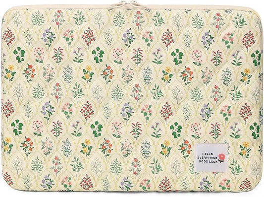 Puffy Laptop Sleeve Case Cute Computer Bag, 14 Inch Flower Printed Quilted Laptop Carrying Cases, Protective Floral Soft Padded Cover Accessories, Compatible with 14"" Notebook, Style A