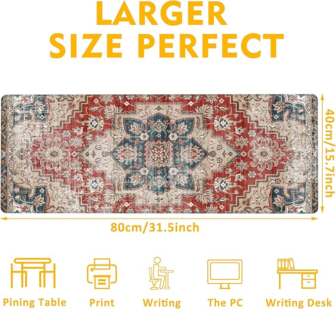 Desk Pad,Persian Style Textile Rug Texture Gaming Mouse Pad,31.5"X15.7" Extended Gaming Mouse Pad Mat with Stitched Edge Non-Slip Base Big Desk Mat for Office Keyboard Laptop