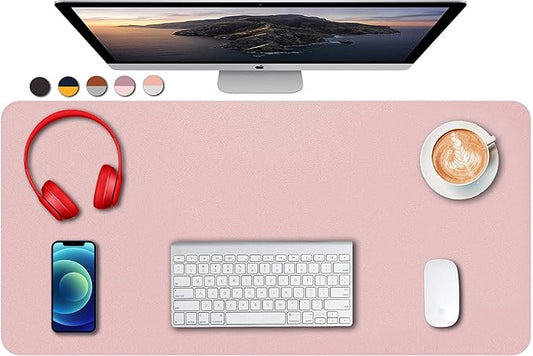Dual Sided PU Leather Desk Pad, Mouse Pad, Office Desk Mat, Non-Slip Laptop Desk Pad, Waterproof Desk Writing Pad for Office and Home (31.5" x 15.7", Pink+Silver)