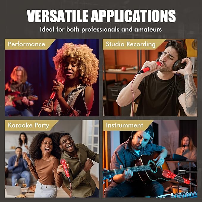 Dynamic Microphone - Professional Vocal Microphone for Singing - Premium Handheld Wired Mic with 16ft XLR to 1/4" Audio Cable - Microfono for Speaker, Mixer, Amplifier & Karaoke Machine