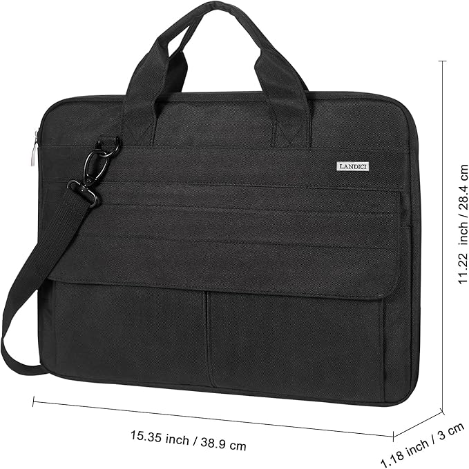 LANDICI Laptop Bag Carrying Case 15.6 Inch with Shoulder Strap, Slim Waterproof Computer Sleeve Cover Compatible with MacBook Pro 15/16, 15-16 Inch HP Acer Dell Lenovo ASUS Laptop, Black