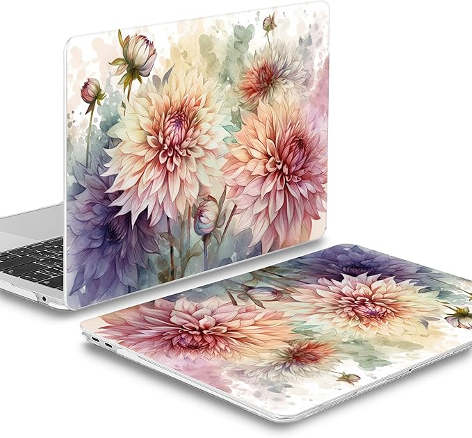 Mektron Case for MacBook Air 13 inch M1 A2337 A2179 A1932,Hard Cover 2018-2021 Air 13-inch with Touch ID, Exclusively Designed Protective Shell with Keyboard Skin+Screen Protector,Watercolor Dahlias