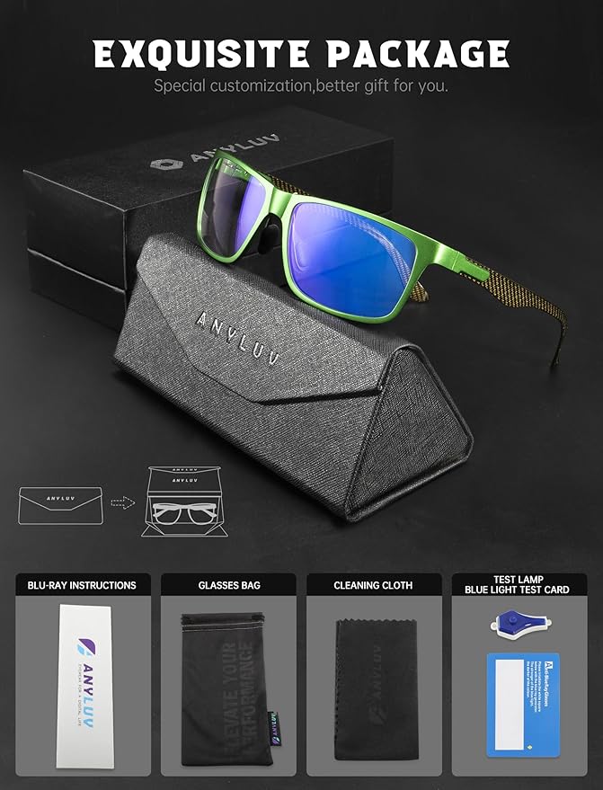 ANYLUV Carbon Fiber Reading Glasses for Men Women, Blue Light Blocking Computer Readers, Anti Glare Spring Hinge