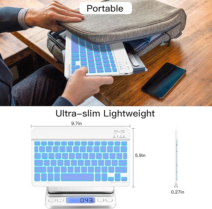 XIWMIX Ultra-Slim Wireless Bluetooth Keyboard-7 Colors Backlit Universal Rechargeable Portable Keyboard for iPad 10th/9th/8th/7th/6th/5th/Pro/Air/Mini,Galaxy Tab More iOS Android Windows Device,Purple