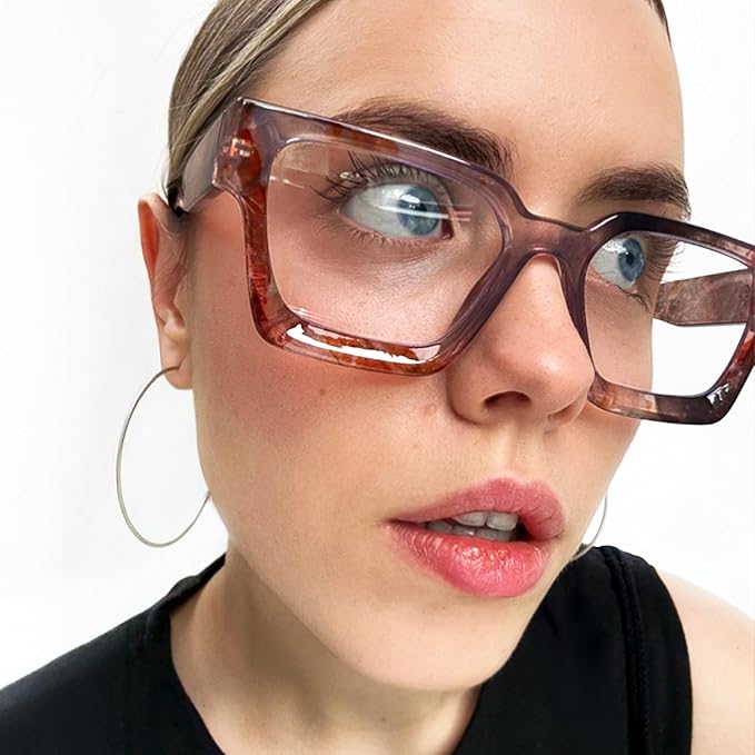 livho Oversized Eyewear Frame for Woman and Men - Rectangle Fashion Glasses for Computer, Chic Preppy Frame