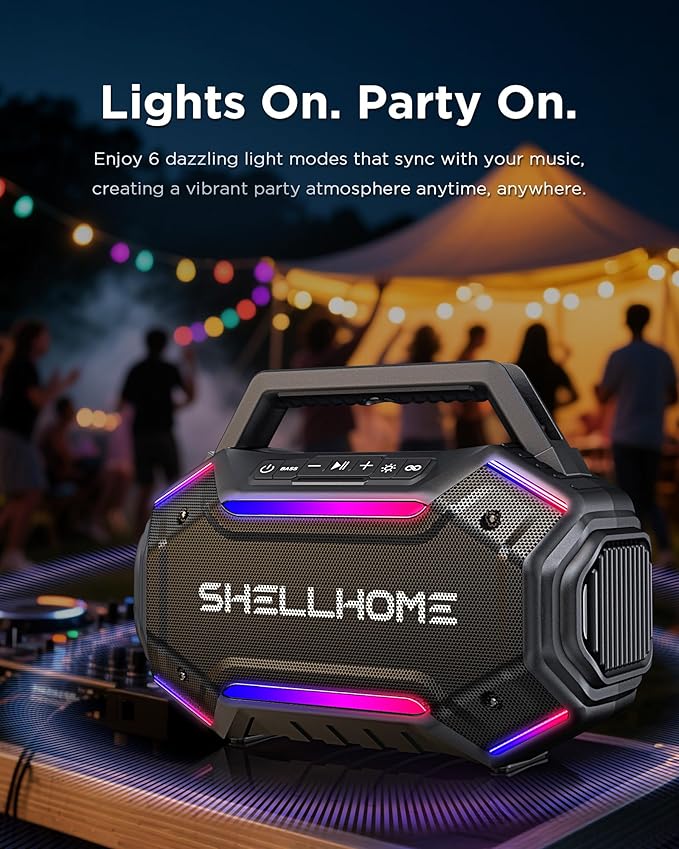 Bluetooth 6.0 Speakers Outdoor, 80W(Peak) Loud Speaker with Bass, 30H Playtime, IPX6 Waterproof, RGB Lights, BassUp 2.0, TWS, Portable Large Jobsite Speakers for Party, Garage