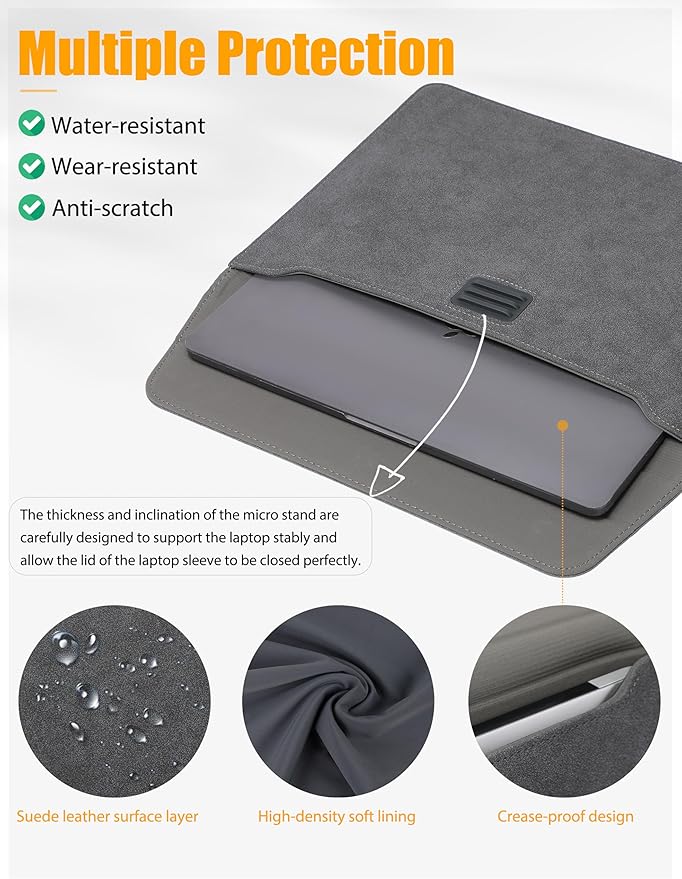HYZUO 15-16 Inch Laptop Sleeve Case Bag with Adjustable Stand Feature for MacBook Pro 16 M5/M4/M3/M2/M1 Pro/Max A3428 A3429 2026-2019, XPS 15, MacBook Pro 15 2015-2012, HP Envy 15.6, Space Gray