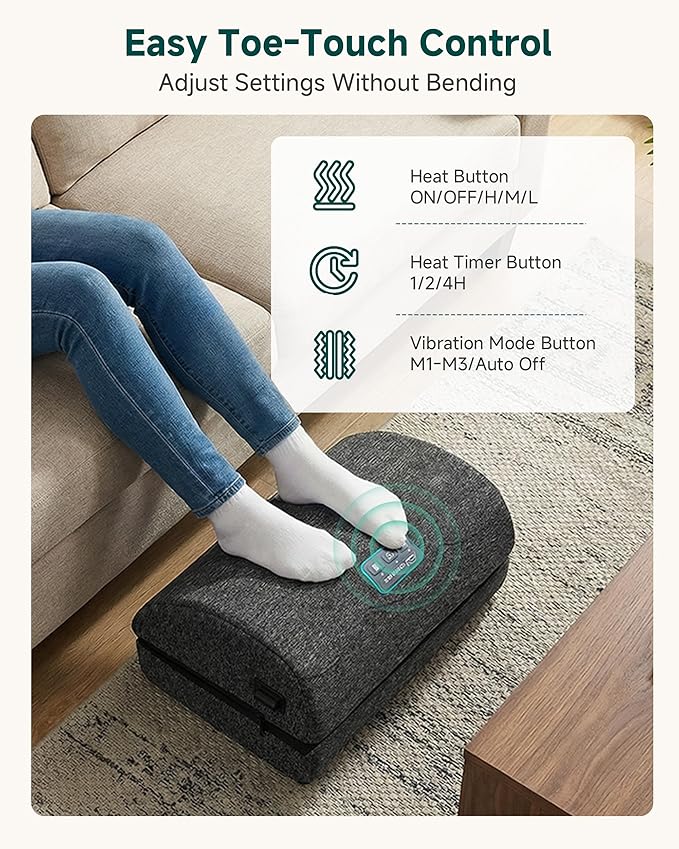Snailax Footrest Massager with Adjustable Vibrating Heat, Ergonomic Footrest for Desk & Office, Foot Massager for Relaxation, Stress Relief & Circulation Boost, Product for Office Workers
