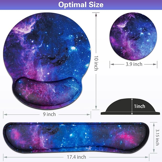 Desk Pad Galaxy, Mouse Pad with Wrist Rest Set, 3-in-1 Wrist Support Mousepad Set, Gaming Mat Pad with Anti-Skid Base,Ergonomic Memory Foam Keyboard Gel Wrist Rest, Office Desk Accessories