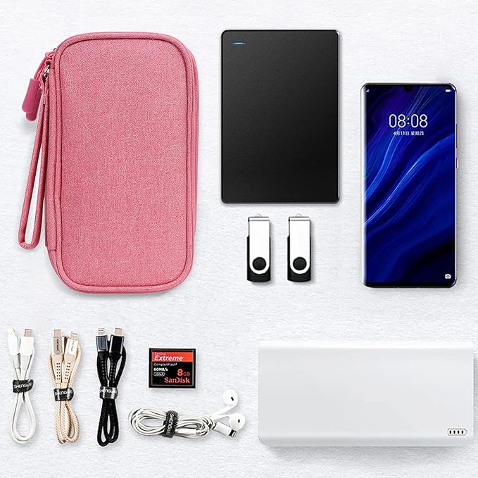 Skycase Electronic Organizer Travel Case - Waterproof Travel Cord Pouches for Organization, Cable Organizer, All-in-One Double Layers Storage Bag for Accessories, Charger, Cable, Pink-1