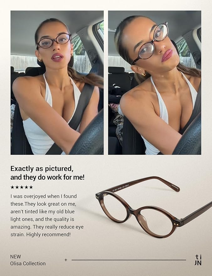 TIJN Olisa Blue Light Blocking Glasses for Women Men,Retro Oval Frame Bluelight Eyeglasses for Gaming/Computer/Screen