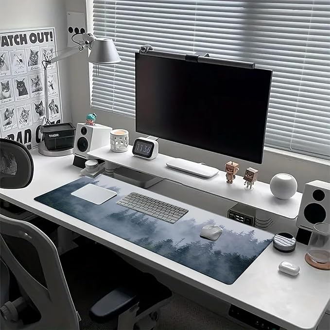 Desk Mat Misty Forest Desk Pad for Keyboard and Mouse, Large Mousepad with Stitched Edges for Work Game Office, 31.5 x 11.8 in