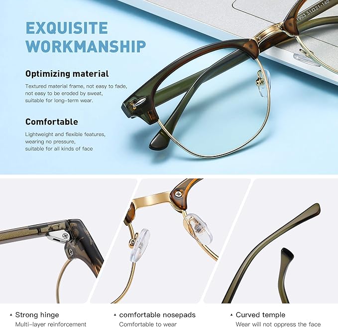 Blue Light Blocking Glasses Vintage Half Frame UV Clear Lens Anti Eyestrain Computer Gaming Glasses for Men Women