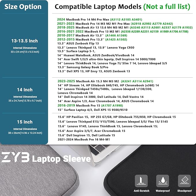 ZYB Waterproof Laptop Case 13 Inch,13 Inch Laptop Sleeve for MacBook Neo Air 13 13.6 M5 M4 M3-M1 2026-2017,MacBook Pro 14/13 M5 M4 M3-M1 2026-2012,HP Lenovo etc 13.3" with Pocket&Accessory Bag-Blue
