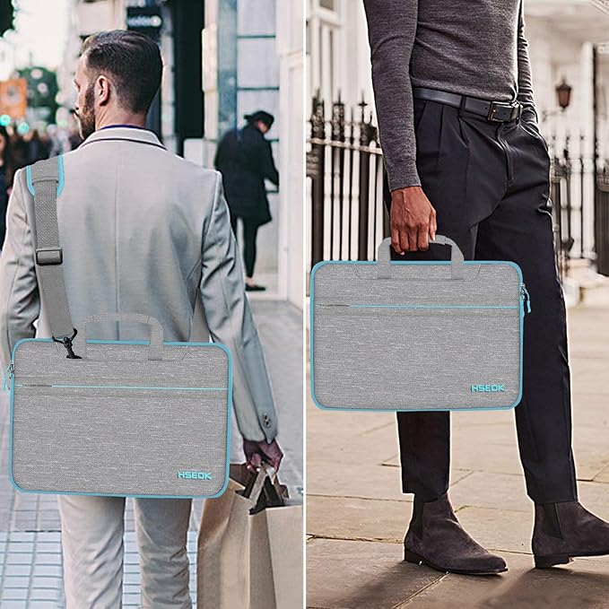 Hseok Laptop Shoulder Bag 15 15.6 16 Inch Briefcase,Compatible MacBook Pro/Neo 16",MacBook Air/Pro 15,XPS 15/16 and most 15.6-16 and Most 15-16 Notebooks,Spill-Resistant Handbag,LT Gray & LT Blue