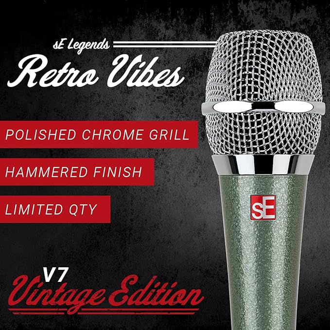 SE ELECTRONICS V7 Dynamic Microphone for Singing, Speech & Studio Recording - XLR Handheld Professional Microphone with Supercardioid Aluminum Voice Coil for Huge Gain Before Feedback - Vintage