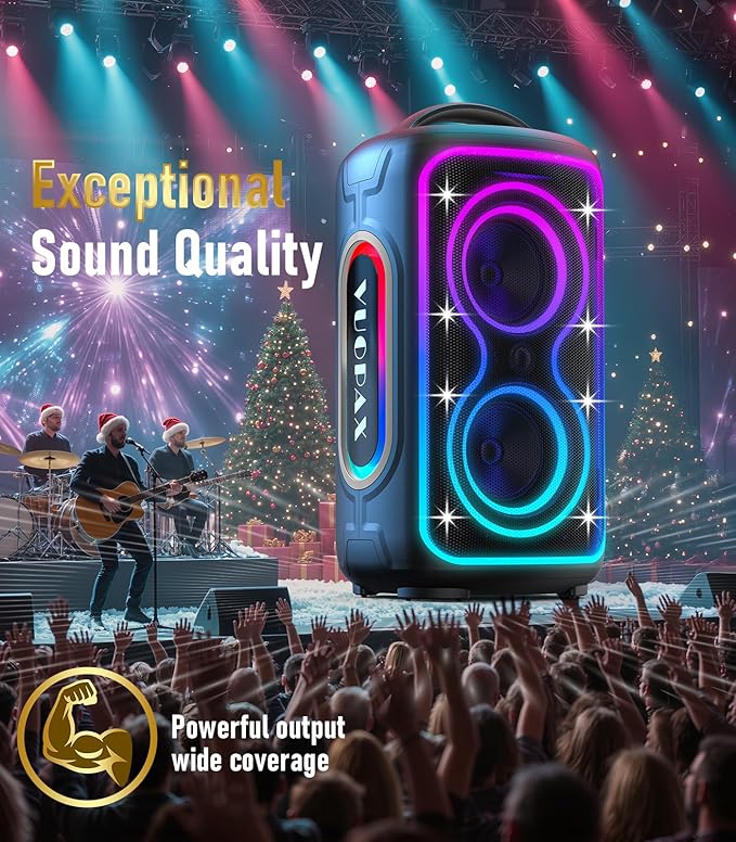 Large Bluetooth Speaker, 240W Peak Power Portable Party Speakers Bluetooth Wireless, 24H Playtime/Fast Charge/Bass Boost/RGB Lights/TWS/ IP65 Waterproof Outdoor Speaker for Party, Beach,Camping