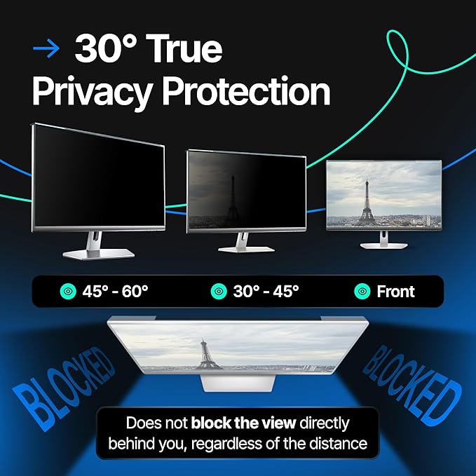 Acrylic 24 Inch Computer Privacy Screen Filter for Widescreen Computer Monitors - 21.2" x 12.6" (540 x 319mm) - Monitor Frame Hanging Type