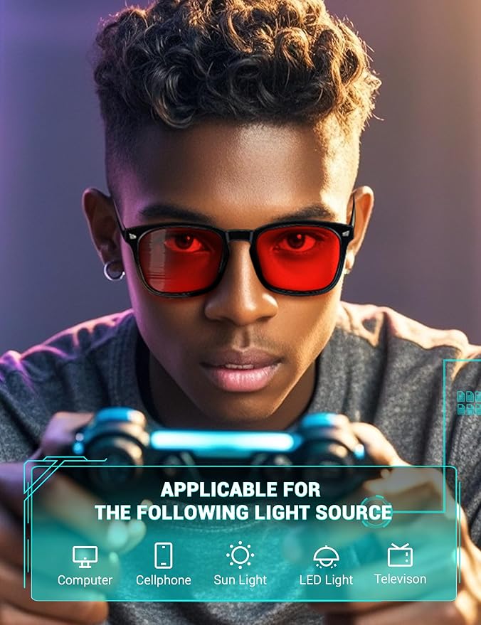 TIJN Sleep Glasses with Blue Green Light Blocking, Red Light Lens for Computer Gaming, Screen Fatigue & UV Protection