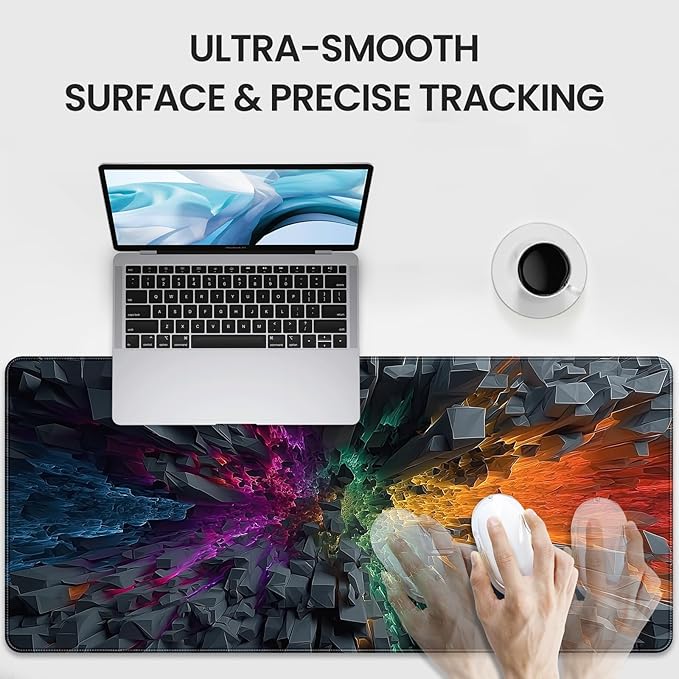 Large Gaming Mouse Pad, Colorful 3D Explosion Pattern, 35.4 x 15.7 Inches, Non-Slip Base, Waterproof, XXL Desk Mat
