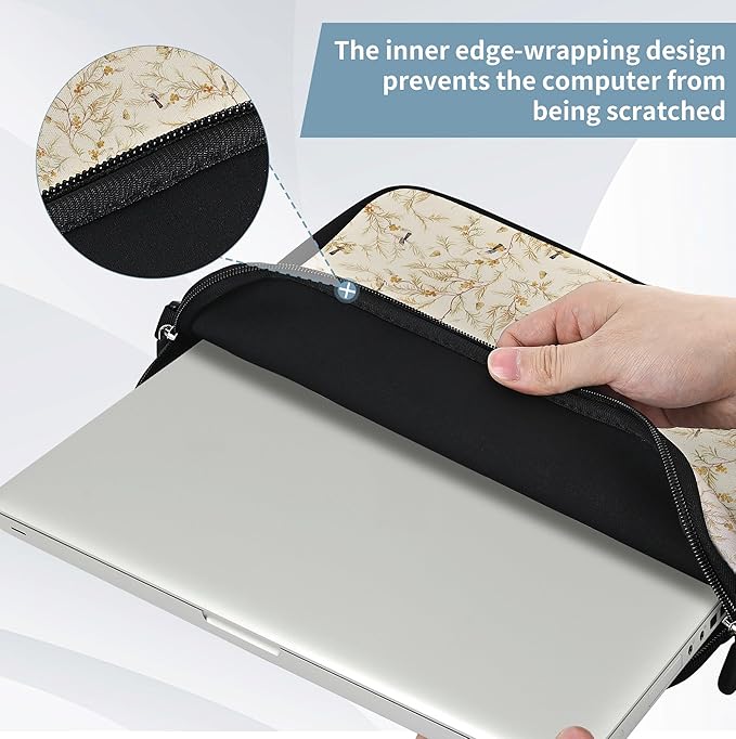 RICHEN 14 15 15.4 15.6 inch Laptop Shoulder Bag Messenger Bag Notebook Handle Sleeve Neoprene Carrying Case with Accessories Pocket (14-15.6 inch, Branches Birds)