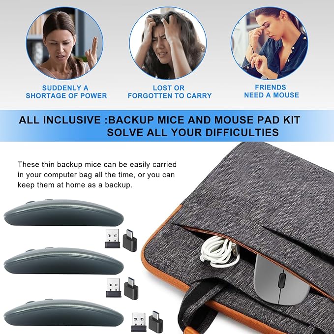 Wireless Mouse,3 Silent Mouse and 1 Mice Pad Combo,Portable Mobile Optical Office Mice, 2.4 GHz with USB Mini Receiver,3 Adjustable DPI for Notebook, PC, Laptop, Computer, Desktop- 3 Grey