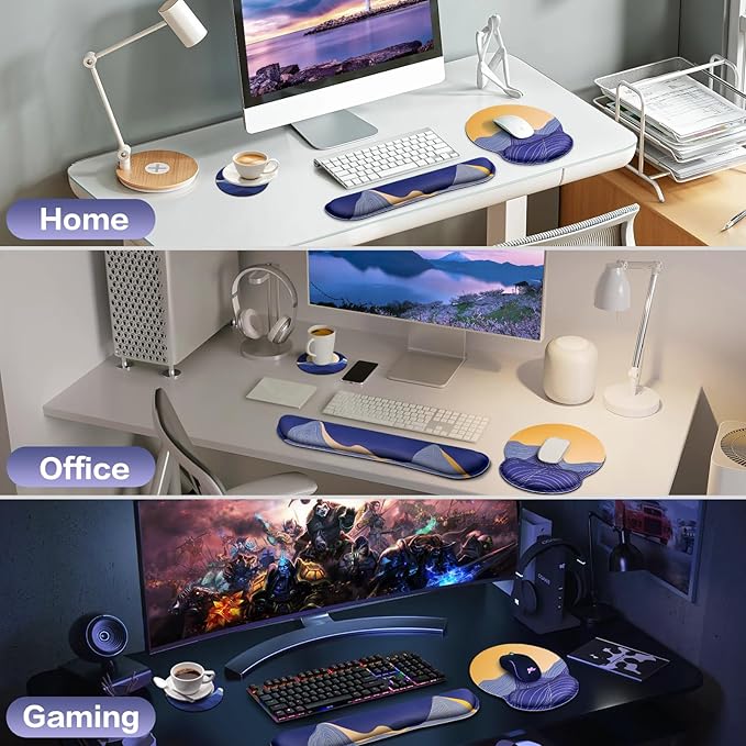 Ergonomic Keyboard Wrist Rest, Mouse Pad with Wrist Rest Anime, Cat Gaming Mousepad with Wrist Support, Memory Foam Wrist Rest Set for Computer Keyboard, Funny Cute Office Desk Accessories