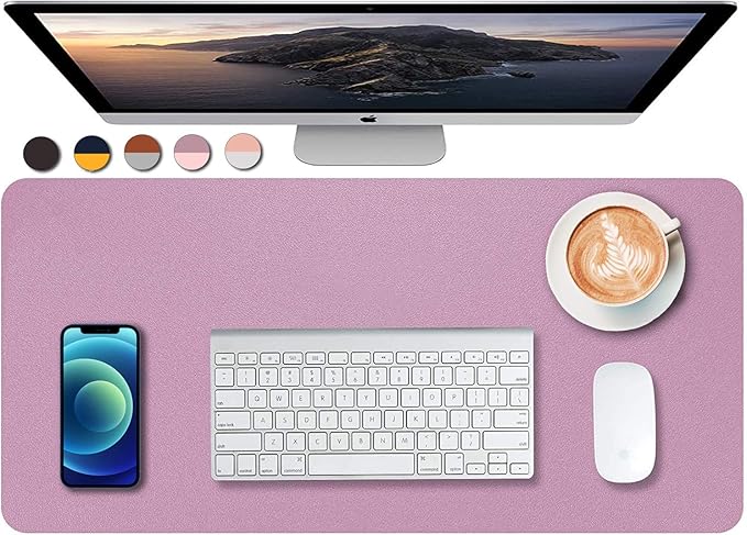 Dual Sided PU Leather Desk Pad, Mouse Pad, Office Desk Mat, Non-Slip Laptop Desk Pad, Waterproof Desk Writing Pad for Office and Home (23.6" x 11.8", Pink+Purple)