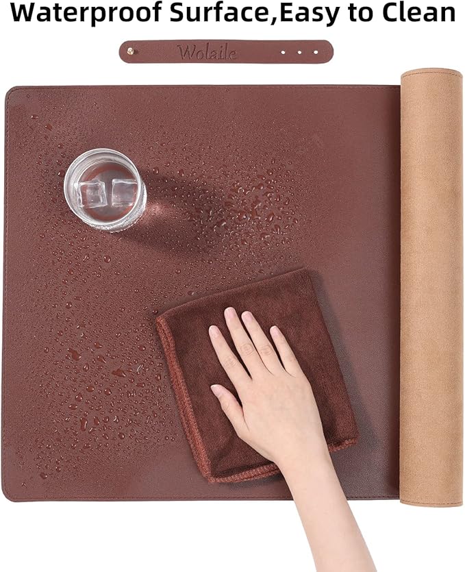 PU Leather Desk Pad Blotter 27x13 inches,Non-Slip Base Waterproof Surface Office Desk Mat,Large Computer Mouse Pad,Old Desktop Cover Decor,Brown
