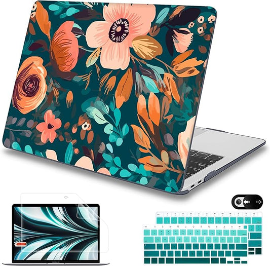 Mektron Case for MacBook Air 13 inch M1 A2337 A2179 A1932,Hard Cover 2018-2021 Air 13-inch with Touch ID, Exclusively Designed Protective Shell with Keyboard Skin+Screen Protector, Abstract Florals