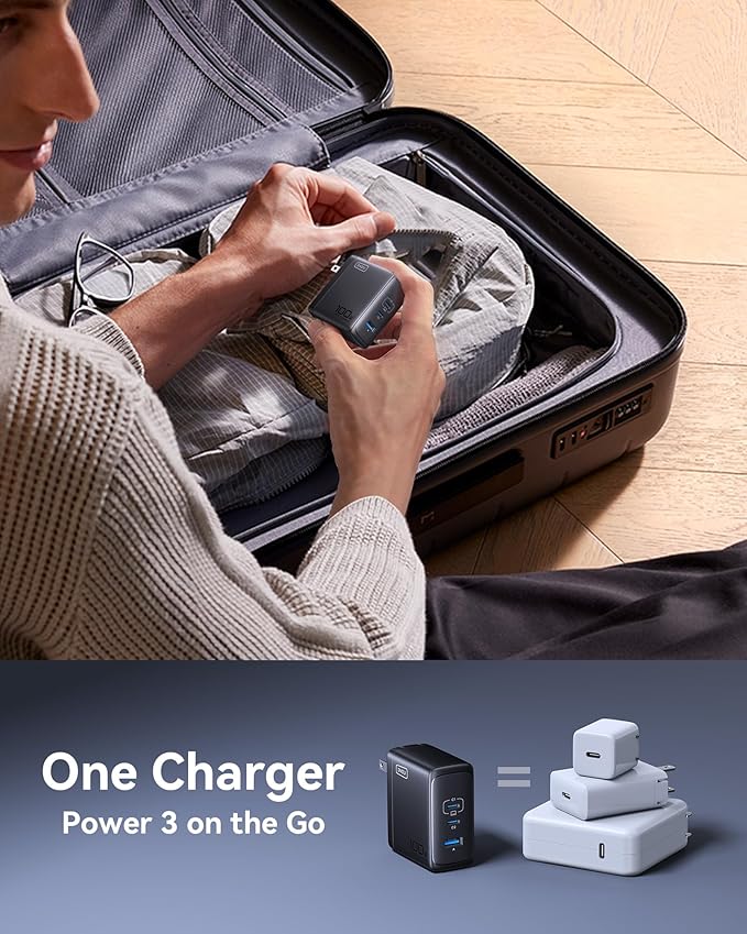 INIU for Macbook Pro Air Charger, 100W 3-Port PD Fast Charging, Compact Foldable Charger With USB C Cable, GaN Power Adapter For Mac Book, iPad, iPhone 17, Samsung S25, Switch, Camping, Business, Blue