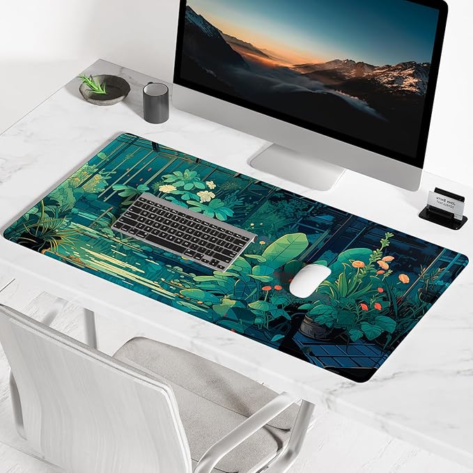 BOSOBO Large Mouse Pad, Desk Pad, XXL XL Extended Gaming Mouse Pad, Desk Mat for Office & Home, Long Keyboard Mat, Huge Mouse Pad, Desktop Full Cover 35.5 x 15.7 Inches, Art Lofi Flower Room