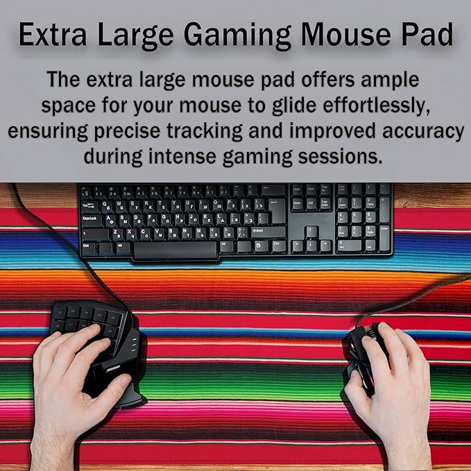 Desktop Mat Colorful, Desk Mouse Pad Gaming Desk Mats, Office Items Non-Slip Rubber Base Waterproof with Stitched Edges, 35.4 X 15.7 inch for Work/Game/Office/Home Mexican Stripes Style