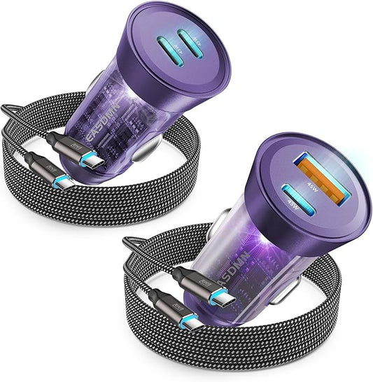 2-Pack 90W USB C Super Fast Car Charger, Dual-Port [PD/PPS 45W & QC 45W] Car Cigarette Lighter USB Charger Adaper for Samsung Galaxy S25 Ultra/S25+/S24 Ultra/S23+/S22,Note 20,Tab S9, iPhone 15(Violet)