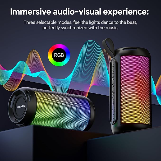 FULMINARE Bluetooth Speaker Wireless TWS Pairing 26W HD Loud Stereo Portable Speakers Bluetooth 6.0 with 16H Playtime, RGB LED Light, IPX5 Waterproof for Home Outdoor Party Gift Black