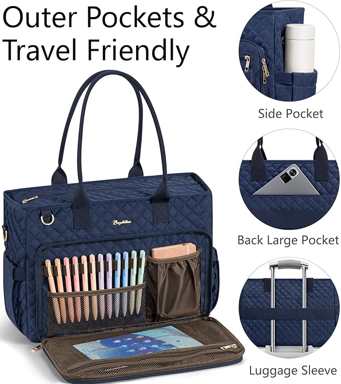 Bagstellar Teacher Bags for Women, 15.6 inch Laptop Work Tote Bag Quilted Nurse Bible Computer Shoulder Bag for School Travel | Dream Tote Work Bag, with 40oz Cup Holder, Insulated Pocket, Zipper & Strap, Office Briefcase, Ideal Gift for Women