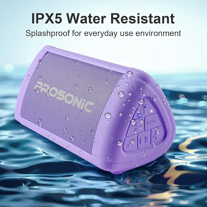 Prosonic BT3 Portable Wireless Bluetooth Speaker with 10W Stereo Sound & Bass Boost -Rich Sound & Intense Bass -Bluetooth 5.0 -Microphone -IPX5 - in & Outdoor Speaker (Purple)