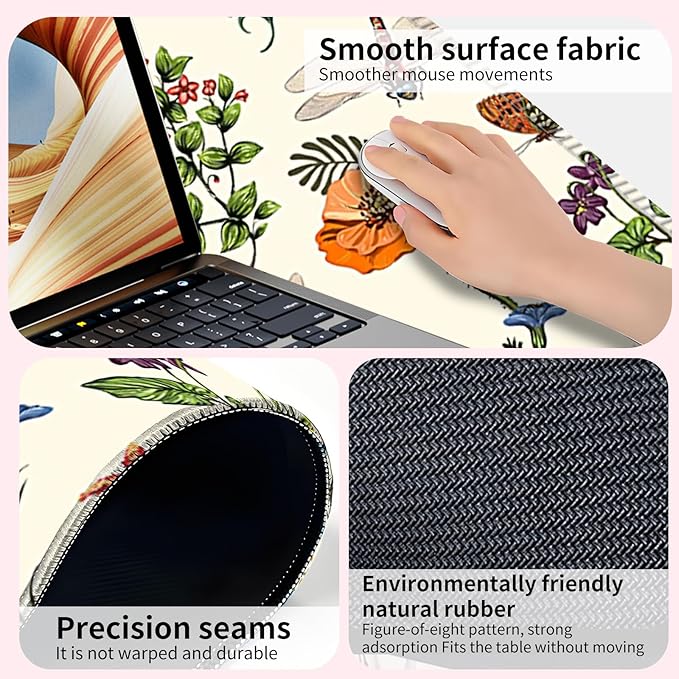 Desk Mat,Big Desk Pad,31.5 x 11.5in Extended Gaming Mouse Pad,Large Mouse Pad for Desk Rubber Base Mousepad with Stitched Edges,Keyboard Mouse Mat for Work Game Office Home - Dragonflies Flower