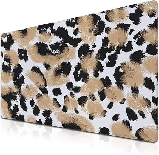 Gaming Mats XXL Keyboard and Mouse Pad - Extra Large Desk Mat for Men With Non-Slip Rubber Base 35.4 X 15.7 for Game Office, Animal Leopard Print