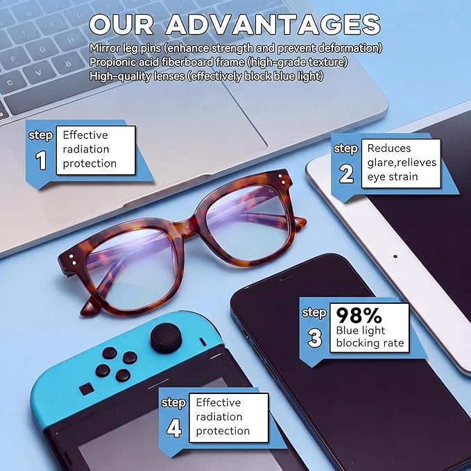Oversized Blue Light Blocking Glasses for Women & Men - 3 Pack Fashion Computer Eyewear with Anti-Glare & UV400 Protection for Eye Strain Relief, Sleep Support & Daily Office Use