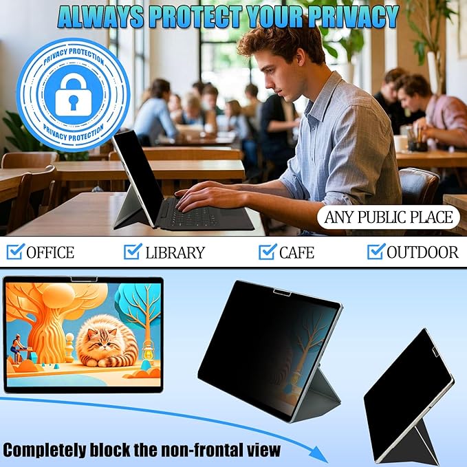 Privacy Screen Protector for Microsoft Surface Pro 12 Inch - Anti-Spy Filter with Blue Light Blocking - Removable, Reusable, Bubble-Free Installation