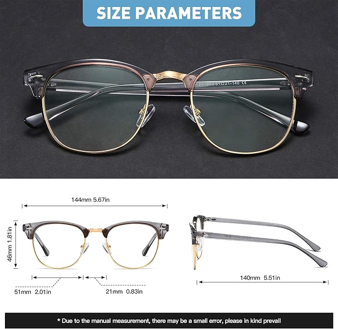 Blue Light Blocking Glasses Vintage Half Frame UV Clear Lens Anti Eyestrain Computer Gaming Glasses for Men Women