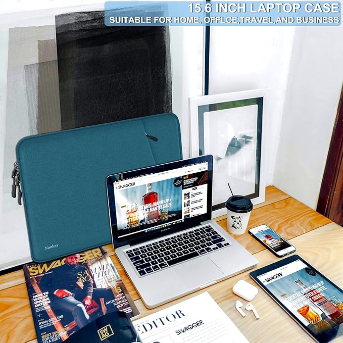 Laptop Sleeve 15.6 inch, Shockproof Protective Computer Sleeve Cover with Accessories Pocket, Water Resistant Traveling Carrying Laptop Bag Compatible for MacBook Dell HP Acer Asus Lenovo, Cyan