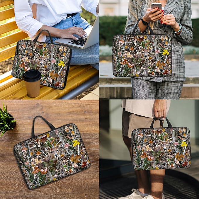 Laptop Sleeve Bag with Handle Computer Protective Soft Cover Case for 14 Inch 13 Inch Laptop,Deer in Forest