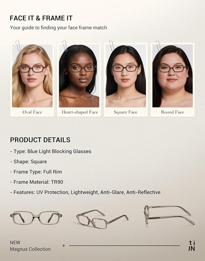 TIJN Blue Light Blocking Glasses Women Men Retro Cat Eye Square Oval Anti Glare Screen Computer Gaming Daily Eyeglasses TR90